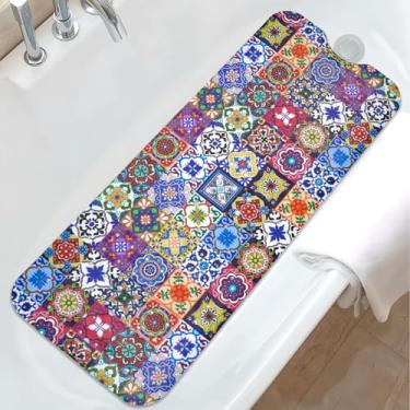 Imagem de Tapete de banheira boho antiderrapante, tapete de banheira vintage, tapetes de banho de bebê para banheiro, tapetes de chuveiro antiderrapantes para chuveiro interno, tapete de banho floral colorido