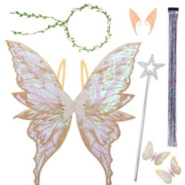 Imagem de Forfamy Asas de fadas douradas para adultos e mulheres, fantasia de borboleta transparente para cosplay de Halloween, Dourado, 1