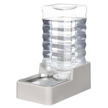Imagem de RIZZARI Alimentador de água para animais de estimação de aço inoxidável: Dispensador automático de gravidade à prova de vazamento de 9L para gatos e cães, uso interno e externo (bege com filtro, 9L)