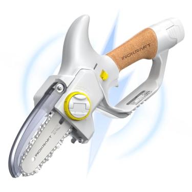 Imagem de InoKraft Mini motosserra sem escova de 10 cm sem fio, design portátil para aparador de árvores, pátio e jardim, com 2 baterias e carregador