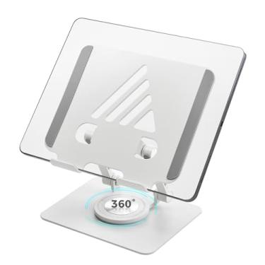 Imagem de SWAGKIND Suporte de tablet para mesa, suporte ajustável para monitor com base giratória de 360°, suporte portátil para tablet iPad Pro, Galaxy Tab, celular (branco)