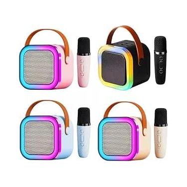 Imagem de Caixa de Som Pequeno portátil Bluetooth microfone karaoke caixa de som Luzes LED dinâmicas embutidas com microfone sem fio para infantil adultos familiares ar livre festa presente Rodrigues Shop