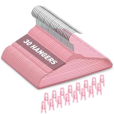 Imagem de Cabides de bebê com clipes para roupas infantis, organização de armário rosa