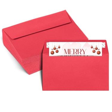Imagem de Envelopes vermelhos #6 3/4, pacote com 50, envelopes coloridos tamanho carta 16 1/2 x 8 cm, envelopes de negócios para cartões, convites, férias, cartões postais, presentes, papel de 14,5 kg