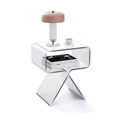 Imagem de GRFIT Mesa de cabeceira de acrílico mesa de cabeceira simples pequena mesa lateral pequena mini armazenamento infantil mesa de cabeceira estreita mesa de cabeceira