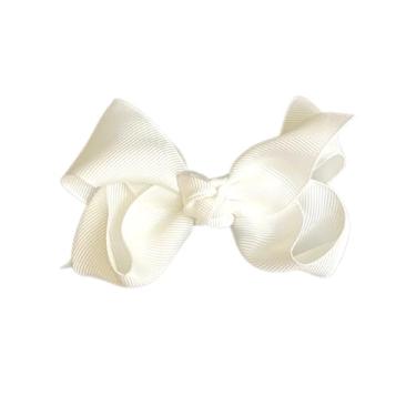 Imagem de Laço Boutique Infantil Tamanho P 7x3 Cm em Gorgorão com Presilha Bico de Pato e Diversas Cores (Branco)