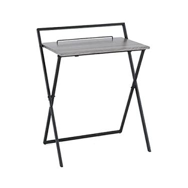 Imagem de Escrivaninha de computador para escritório em casa portátil PC mesa dobrável pequena mesa de escrita sem instalação simples sala de estudo mesa com haste de parada, suporte de ferro em forma de X mesa