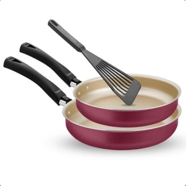 Imagem de Conjunto Frigideira Reta 18 e 24 Com Tampa de Vidro (Cereja/Creme)