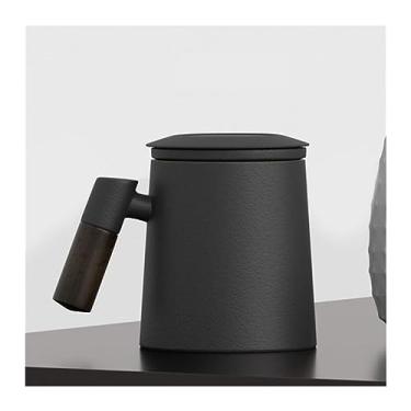 Imagem de Caneca de chá de café de cerâmica com tampa de filtro para casa xícara de porcelana escritório caneca de chá presentes caneca de café (cor: preta)