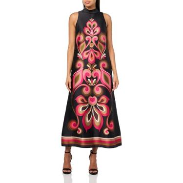 Imagem de Trina Turk Vestido longo feminino estampado com gola redonda, Multi, 36