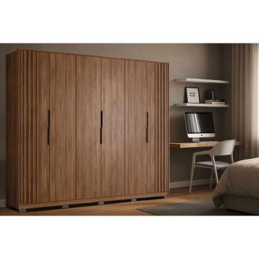 Imagem de Guarda Roupa Casal 6 Portas (2 Ripadas) E 6 Gavetas C- Pés Atrice Nogueira Touch - Demóbile