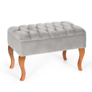 Imagem de Puff Inglês Retangular com Pés Estilo Luiz XV - 4002 Preebel Cinza Cla