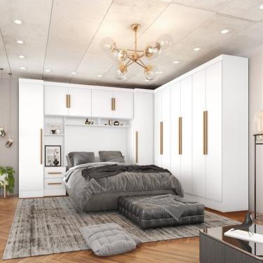 Imagem de Guarda-roupa Modulado Casal Completo 4 Peças 8 Portas 5 Gavetas com Maleiro Smart Plus Branco
