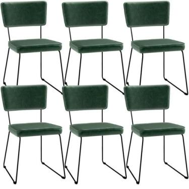 Imagem de Kit 6 Cadeiras Estofada Sala De Jantar Base Aço Facto Verde Musgo - LY