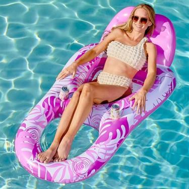 Imagem de Sloosh Flutuador de Piscina para Adultos, Boias Infláveis com Suporte de Copo e Descanso para os Pés, Rosa