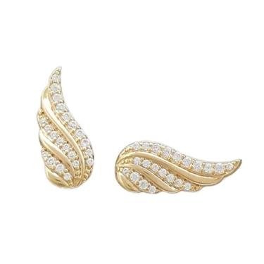 Imagem de Brincos femininos banhados a ouro branco e dourado em formato de asa de zircônia cúbica branca para casamento, festas noturnas, uso diário, joia leve, presente para ela, 2inch, Cobre, Sem pedra