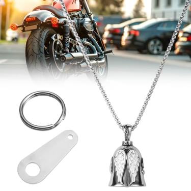 Imagem de Sino de motocicleta, gancho de sino de anjo Gremlin de aço de titânio com chaveiro padrão 3D para homens e mulheres presente sorte