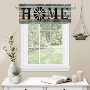 Imagem de Cortina Valance Moinho de Vento Cortina de Cozinha para Janela Casa de Fazenda Madeira Varão Bolso Sanefa Cozinha Tratamento de Janela para Quarto Sala de Estar 137 x 45 cm