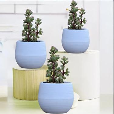 Imagem de 3 peças mini vasos de flores cor doce vaso de plástico redondo com orifícios de drenagem, suculentas, jardim, decoração de escritório em casa (branco)