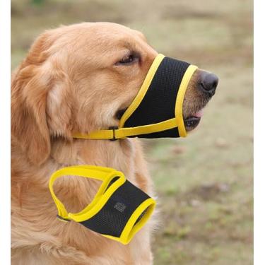 Imagem de Focinheira para cães, capa de boca respirável com gancho e laço ajustáveis para respirar malha respirável focinheira para cães de tamanho médio e grande (amarelo, 2GG)