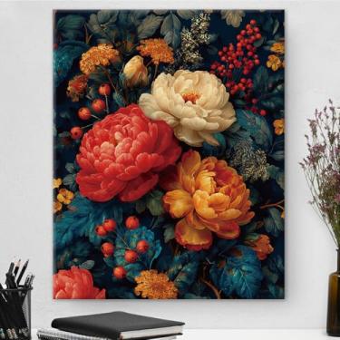 Imagem de Arte de parede com flores vintage emolduradas - Dark Academia decoração de parede botânica para quarto, sala de estar, casa, 20 x 25 cm