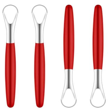 Imagem de Raspador de língua para adultos (pacote com 4), 100% aço inoxidável, reduz o mau hálito, fácil de usar, limpador de língua para higiene bucal e higiene