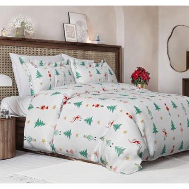 Imagem de Conjunto de capa de edredom de Natal Queen Size – Capa de edredom Queen extra macia com 2 fronhas – Roupa de cama natalina com fechos de zíper e laços – Conjunto de cama respirável e confortável – 90