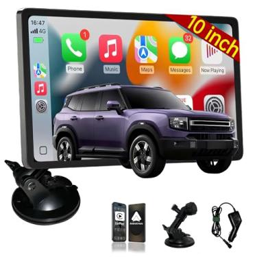 Imagem de Tela CarPlay de 25,7 cm para carro, tela sensível ao toque portátil de 25,7 cm com Apple CarPlay e Android Auto, estéreo portátil sem fio com navegação/controle de voz/Airplay, tela de reprodução de