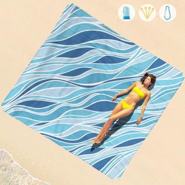 Imagem de Cobertor de praia impermeável à prova de areia 1-7 adulto grande 188 × 203 cm, leve, durável, compacto, sem areia, extra grande, tapete de praia para viagem, acampamento, caminhada, piquenique