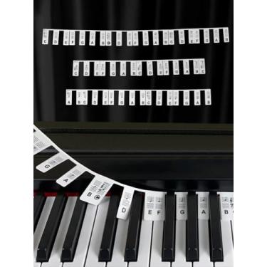 Imagem de Etiquetas de notas de teclado de piano, guia de adesivos de teclado de piano de silicone para iniciantes, 88 teclas tamanho completo, sem necessidade de adesivos, reutilizáveis (preto)