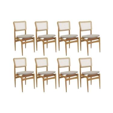 Imagem de Cadeira Sala De Jantar Stela 1cmm013ca Premium Madeira Maciça Kit 8 Un Carvalho-linho Bege Caqui-tela Bege - Kappesberg