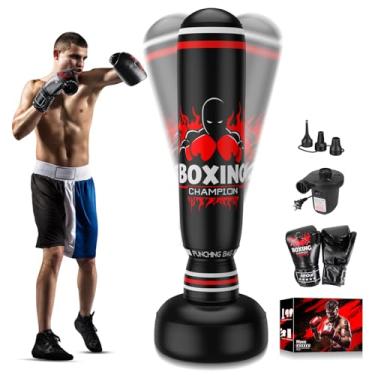 Imagem de Saco de pancadas independente para adultos, saco de boxe de 178 cm com suporte, bolsa pesada, inclui luvas de boxe e bomba de ar elétrica, bolsas de kickboxing femininas e masculinas para iniciantes