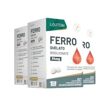 Imagem de Kit 3x Ferro Quelato Bisglicinato 34mg 60 Comprimidos Lauton - Lauton 