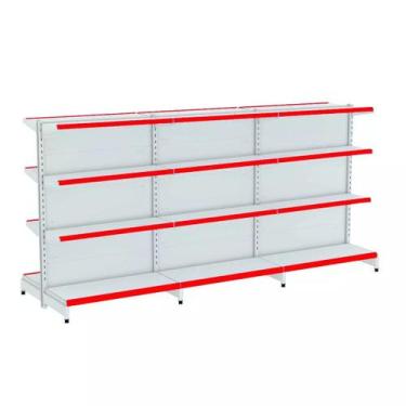 Imagem de Gondola Centro 137 Fit Ate 3 Metros Branco 24 Bandeja Pe Vermelho - AM