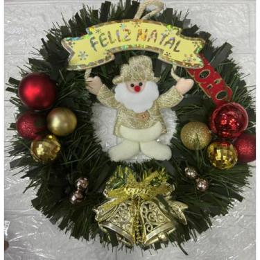 Imagem de Guirlanda de Natal Nevada 25~35cm com Laço Vermelho – Enfeite Elegante para Porta (verde enfeitado papai noel,25cm)