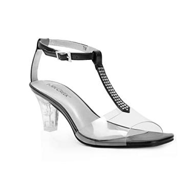 Imagem de ANN CREEK Sandália feminina de salto transparente com strass e tira em T, Preto, 42