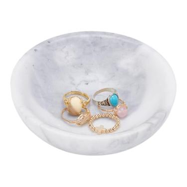 Imagem de UNICRAFTALE Bandeja seca de joias de mármore travertino natural com 4 peças de cola redonda para brinco, cozinha, jantar e bar, diâmetro de 12 cm