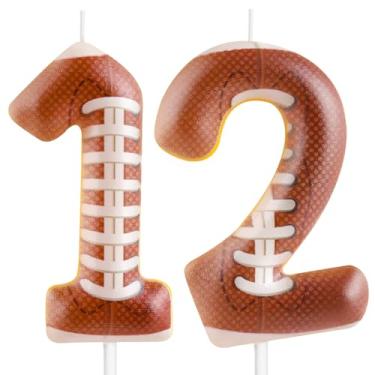 Imagem de Vela de futebol 12º aniversário número 12 velas decoração de bolo de futebol suprimentos de festa de aniversário Superbowl decoração de bolo temático de futebol para crianças, meninos, meninas