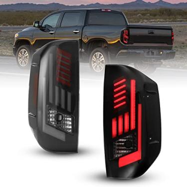 Imagem de Conjunto de luzes traseiras de substituição adequado para Toyota Tundra 2014-2021, lanternas traseiras com luzes de mudança sequencial de LED/DRL/luzes de freio para captador Tundra, lado do passageiro e do motorista (lentes de fumaça)