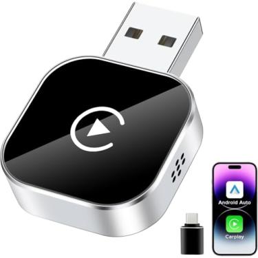 Imagem de HAUSEE Adaptador CarPlay sem fio para iPhone, adaptador CarPlay com fio para sem fio, tamanho mini com cabo de extensão USB e USB-C/Tipo-C, controle de carro estável e sem atraso