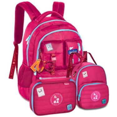 Imagem de Kit mochila de costas lancheira estojo Luluca original, Rosa
