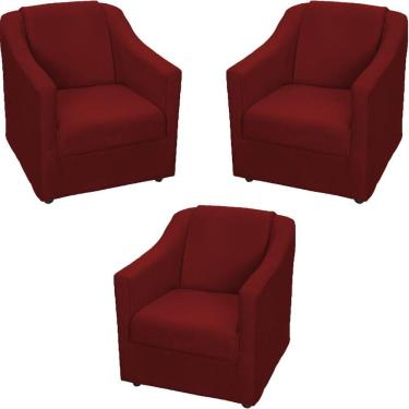 Imagem de Kit 3 Poltronas Mila Pé De Plástico Cromado - Bordô Suede
