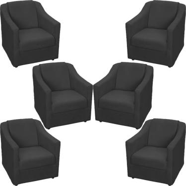 Imagem de Kit 6 Poltronas Mila Pé De Plástico Cromado - Preto Suede
