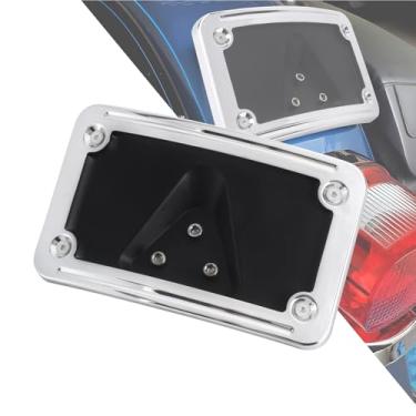 Imagem de HDBUBALUS Suporte de placa de licença curvado para motocicleta com moldura adequada para Harley CVO Softail Dyna Fat Boy Low Rider Sportster 1200 883 VTX1300R/S/T VTX1800R/S/T 3 parafusos preto