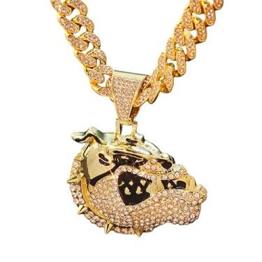 Imagem de GuoShuang Corrente feminina com pingente de cabeça de dragão com pingente de elos cubanos, corrente cubana Miami de 45,7 cm, colar hip hop para mulheres