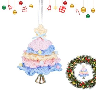 Imagem de Enfeites de Natal de crochê – Decoração de Natal, pingente de árvore de Natal de tricô com sino | Mesa central para mesa de lareira de peitoril de janela, estantes de livros para quarto de festa