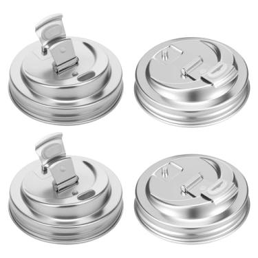 Imagem de 4 tampas de garrafa de pedreiro, tampa de vedação de aço inoxidável, tampa de boca larga, à prova de vazamento, reutilizável para bebidas fermentadoras de frutas em casa