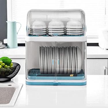 Imagem de BSNANCA Escorredor de pratos de cozinha escorredor de pratos de plástico com tampa escorredor bandeja coletora suporte de talheres à prova de poeira rack de secagem de pratos