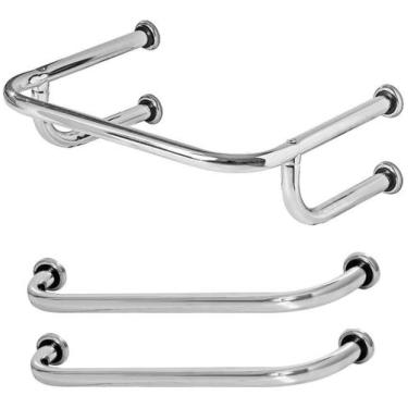 Imagem de Barra De Apoio Para Lavatório 50x65cm + 2 Barra Reta De 80cm - Metalcr