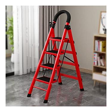 Imagem de Escadas dobráveis com 4 degraus escada com corrimãos e mini prateleira de ferramentas escada de metal portátil para interior e exterior 150 kg classificação de peso escada resistente (cor: 1 peça